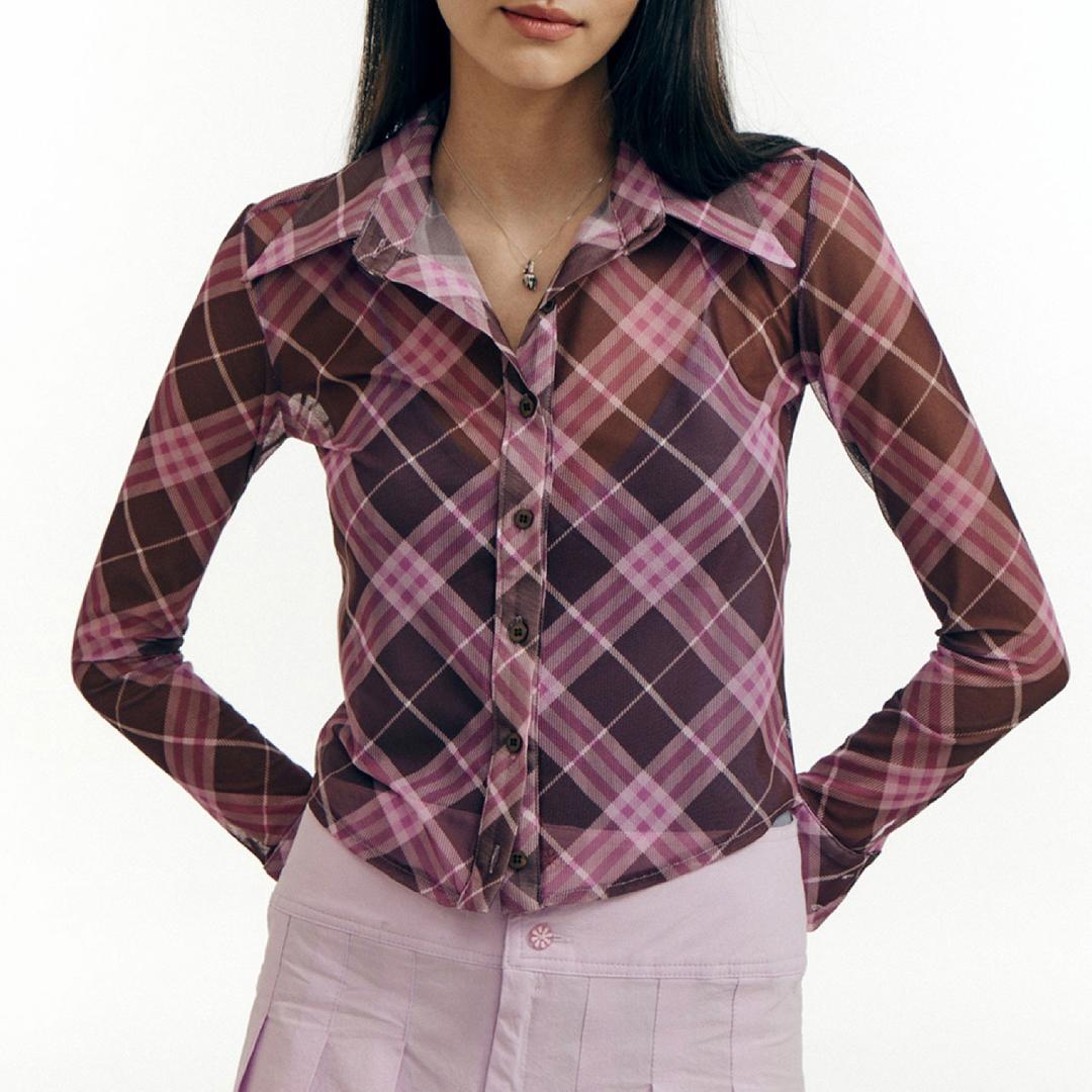 Mesh shirts - brown plaid