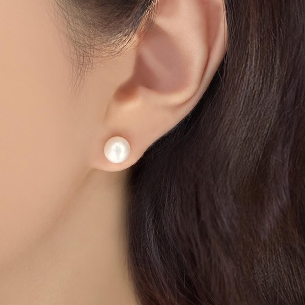 납작진주 14K 미니 천연 못난이 담수 진주 귀걸이 8mm