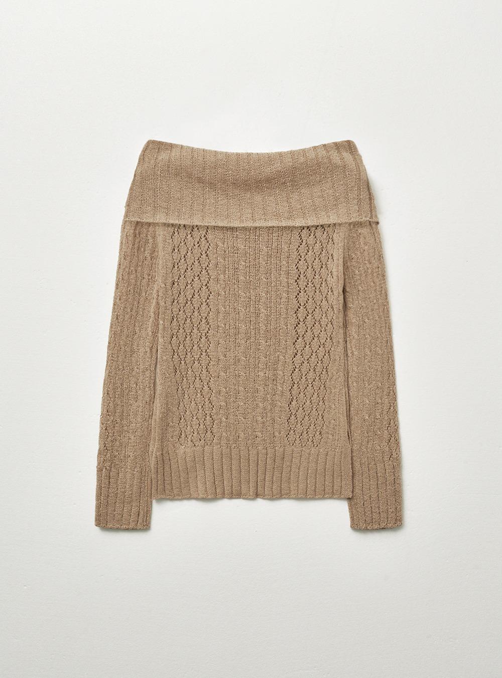 RIBBED OFF-SHOULDER TOP - BEIGE