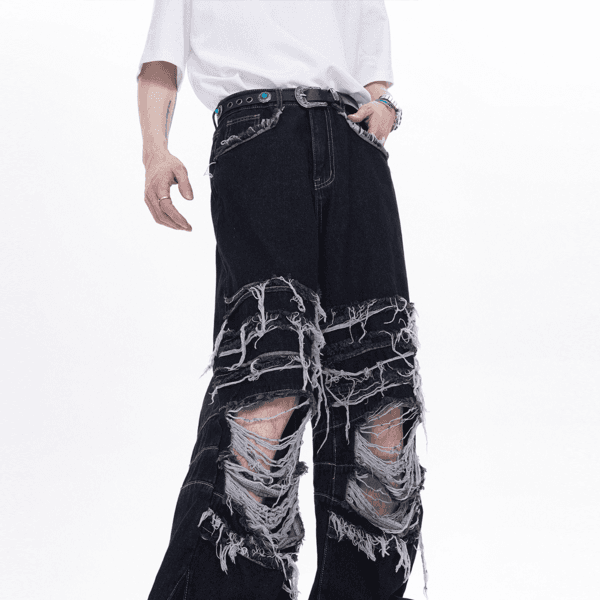 Patch Hole Destroyed Denim Pants