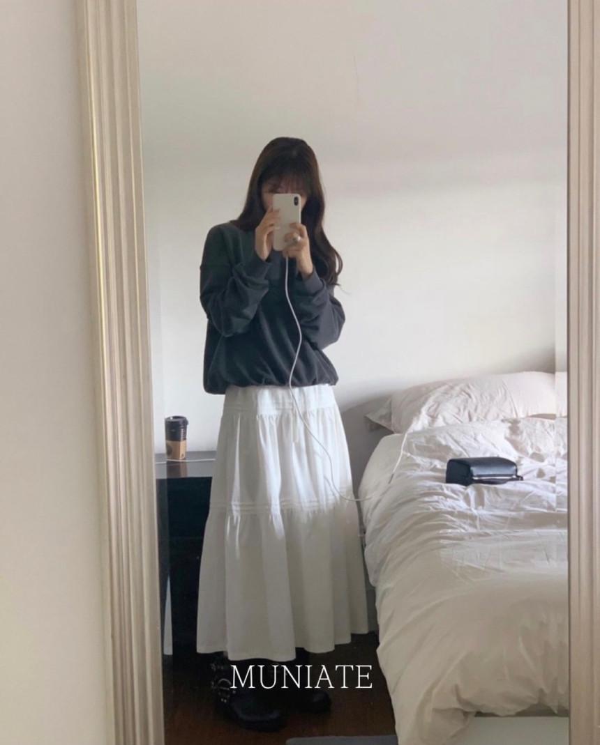 무니에트 MUNIATE] liter 리터 오드리 캉캉 스커트 핀턱 셔링 롱 치마 sk