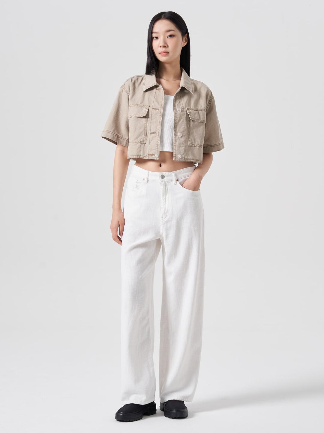 저온스 와이드 데님 팬츠 - 아이보리