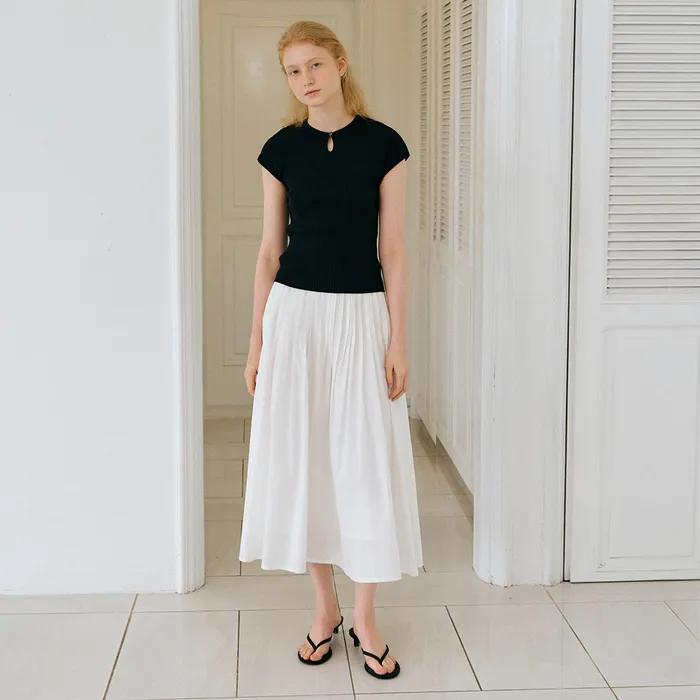 [3차 오더] Cotton yoke pleated skirt (White)