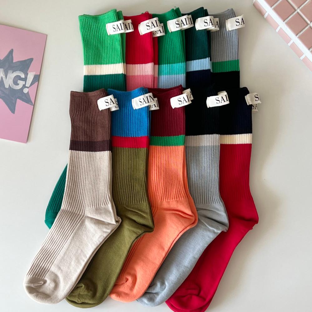 [바로발송] 세인트 배색 골지 양말(10color)