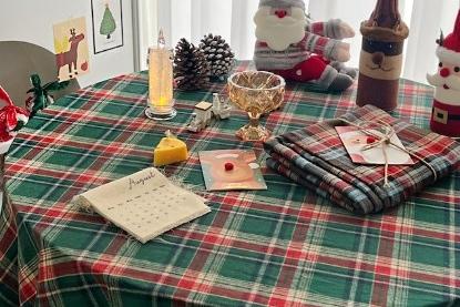 [단하루!10%쿠폰] 크리스마스 감성 빈티지 체크 식탁보 테이블보 홈카페 가리개