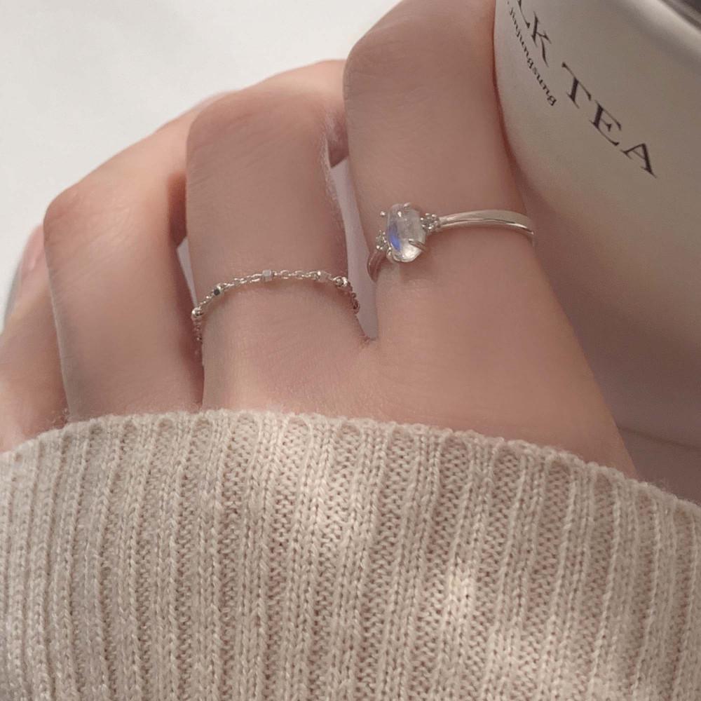 실버925 타원 레인보우 문스톤 원석 반지 (실버,로즈골드)