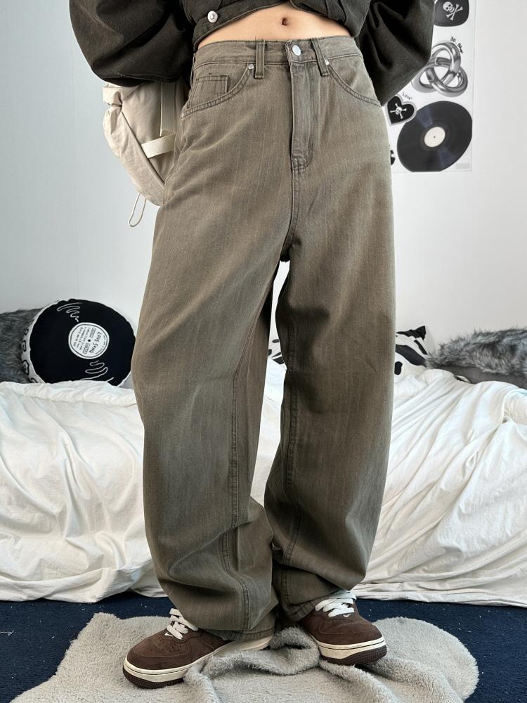 어텀 브라운 무드 와이드 루즈 데님 팬츠