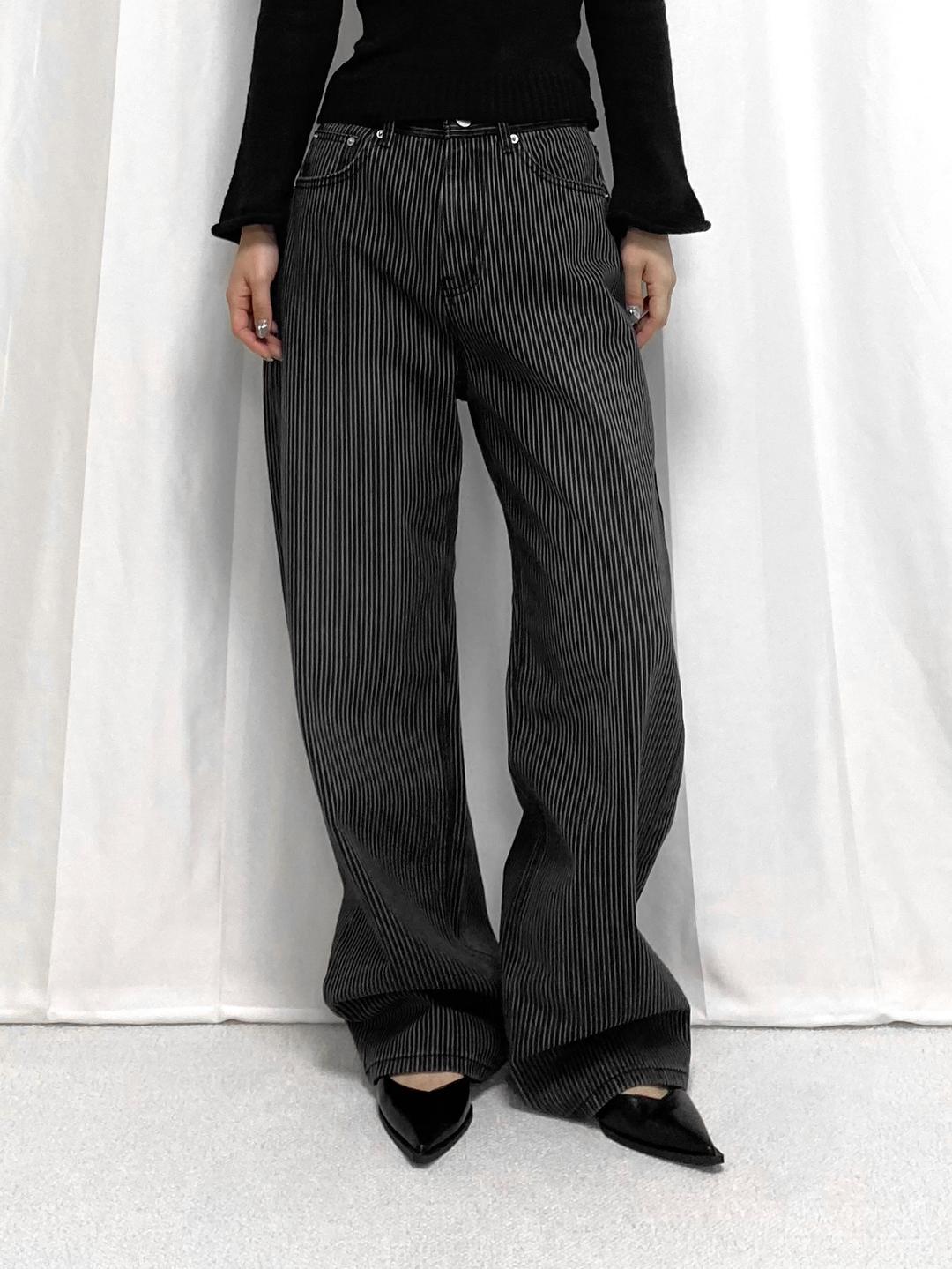 스트라이프 생지 워싱 데님 팬츠 (1color)