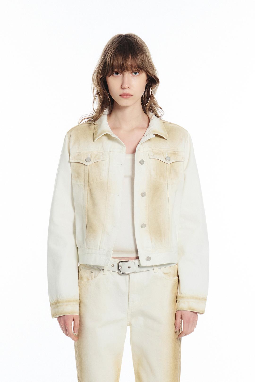 BRUSH DYEING DENIM JACKET / IVORY