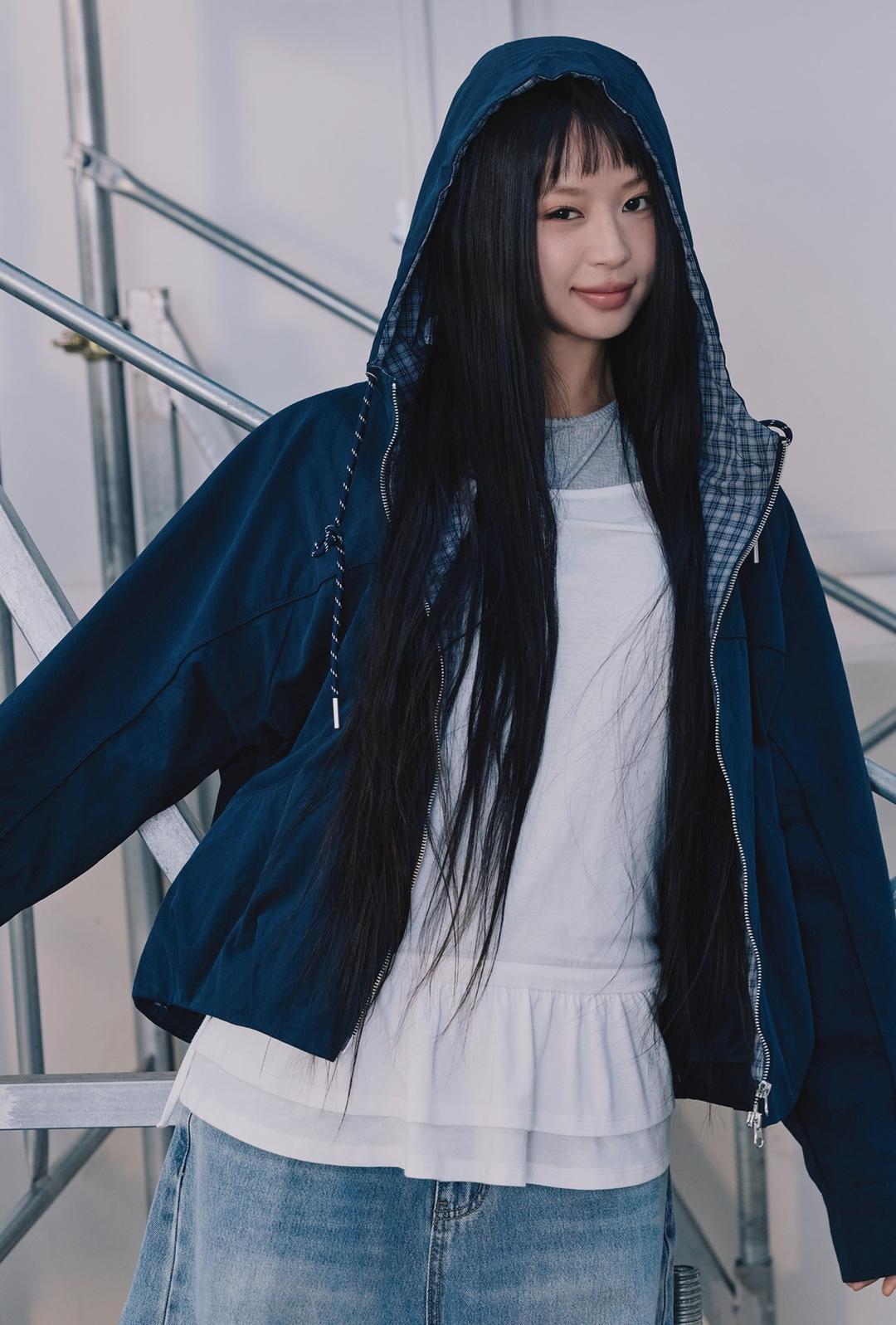 [서지수PICK] 후드 체크 배색 점퍼_MIWJJG422G