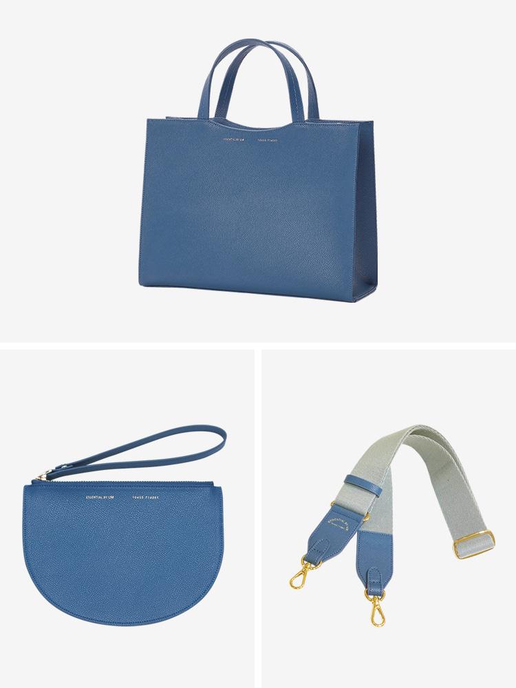 [세트] 깃털백 토트+하프문파우치+웨빙와이드스트랩 - Vintage Blue