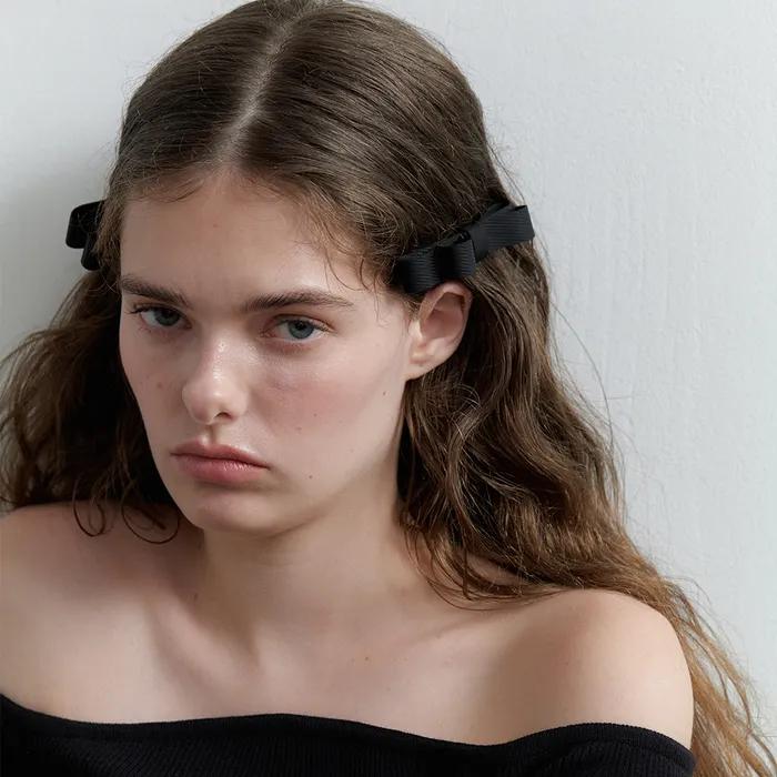 cotton side ribbon pin_black (1PC) HP052