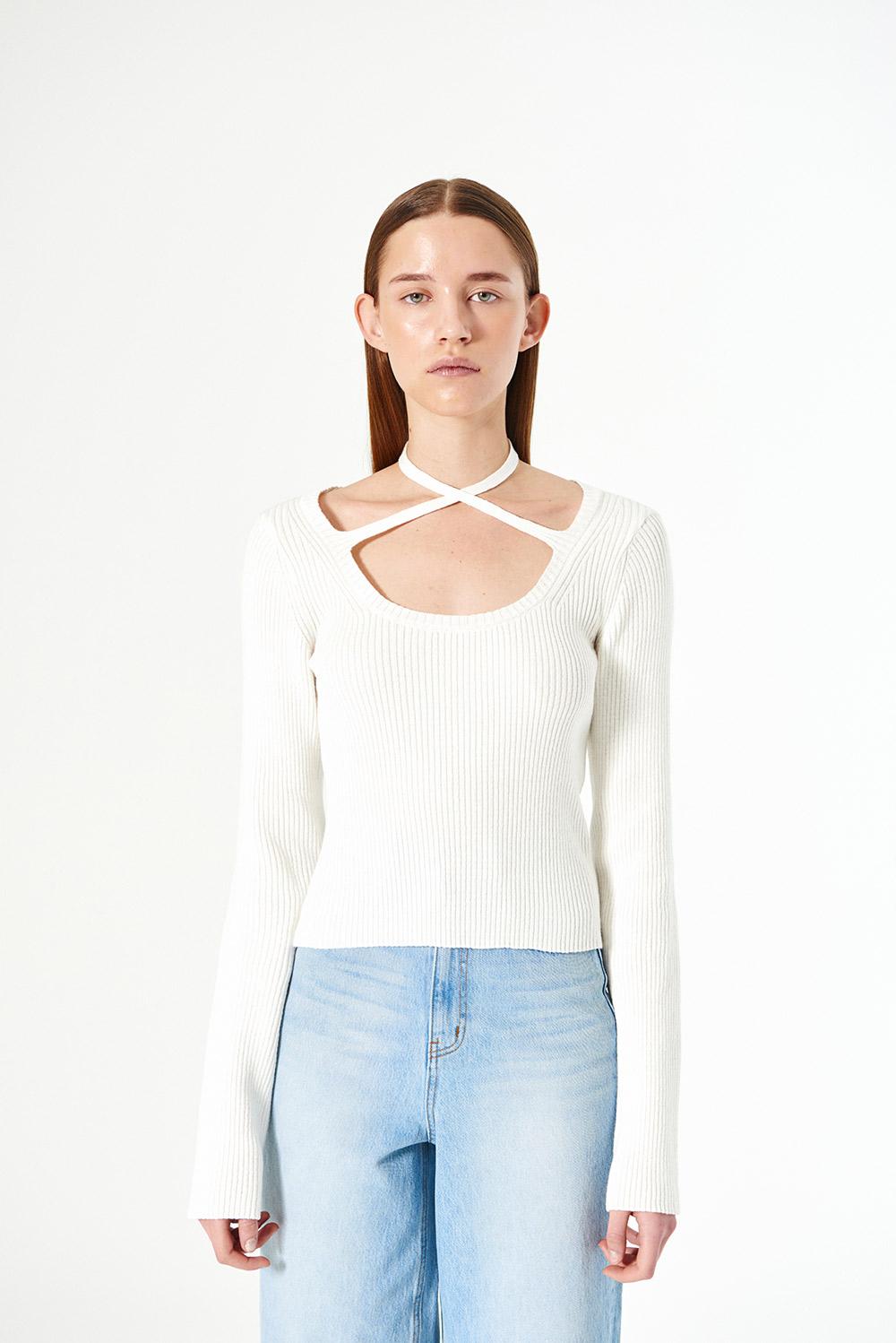 TIED NECKLINE KNIT TOP