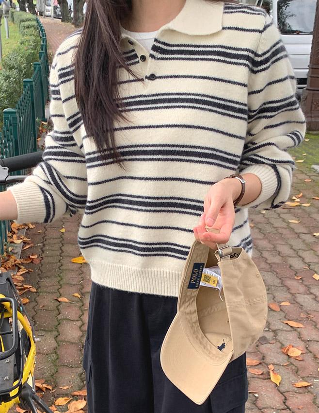 모어렌 [제작] [3천장/스트라이프니트⛄] #MADE [tnt0806] 론베 스트라이프 카라넥 니트(럭비니트,럭비카라니트,스트라이프니트,단가라니트,루즈핏니트,오버핏니트,겨울니트)