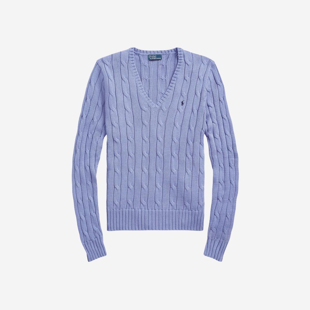 (W) Polo Ralph Lauren Cable Knit Cotton V-Neck Sweater New Richfield Blue