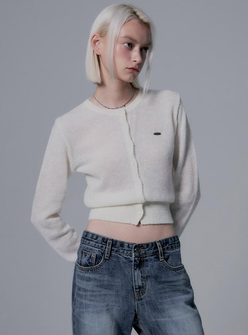 [5569] 로고 슬림 가디건 (아이보리)