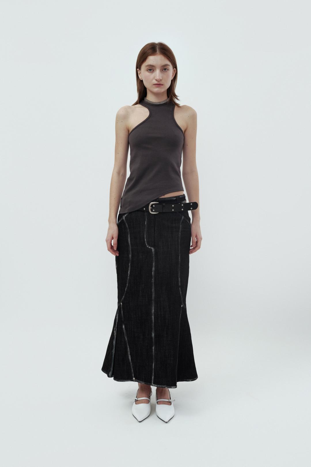 DENIM SCOTCH SKIRT / BLACK