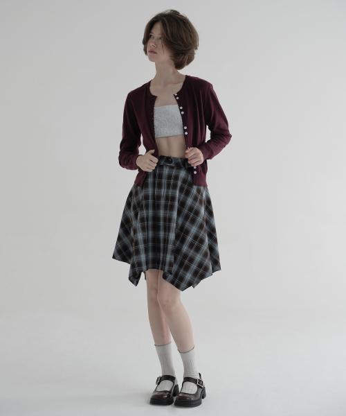 UNBALANCED CHECK SKIRT (PURPLE)