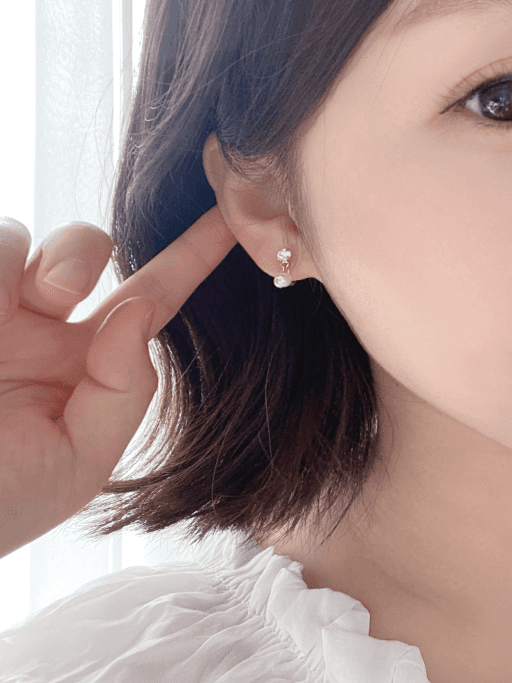 귀안뚫는 귀걸이✨달랑 진주 큐빅 드롭 골드 실리콘 귀찌