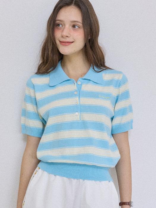 Tilly Stripe Collar Knit - Sky blue