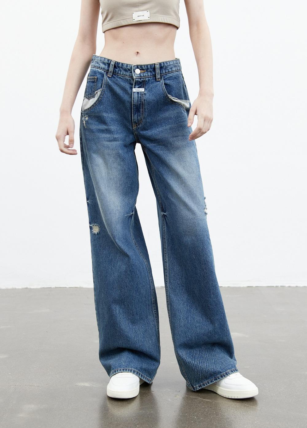 W LOW RISE DENIM PANTS stone blue