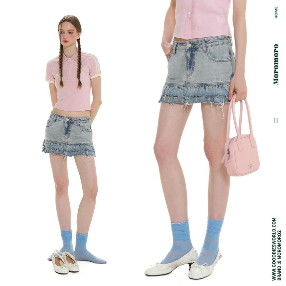 MOROMORO2 모로모로2 스커트 더블 레이어 빈티지 데님 미니 스커트