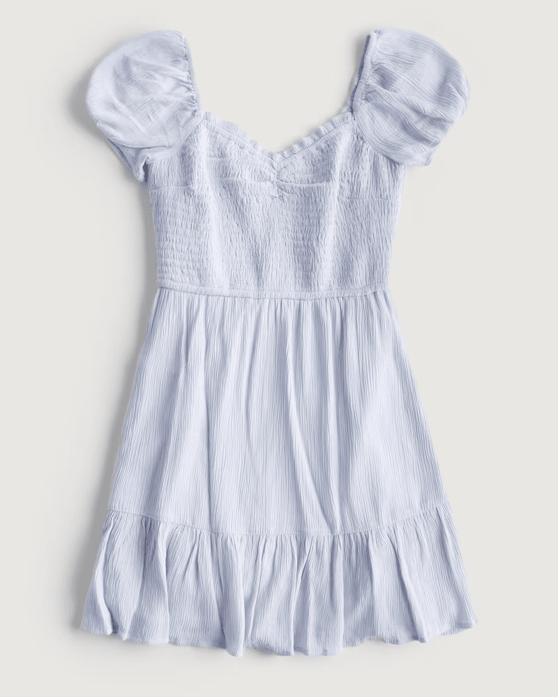 Short-Sleeve Smocked Bodice Mini Dress