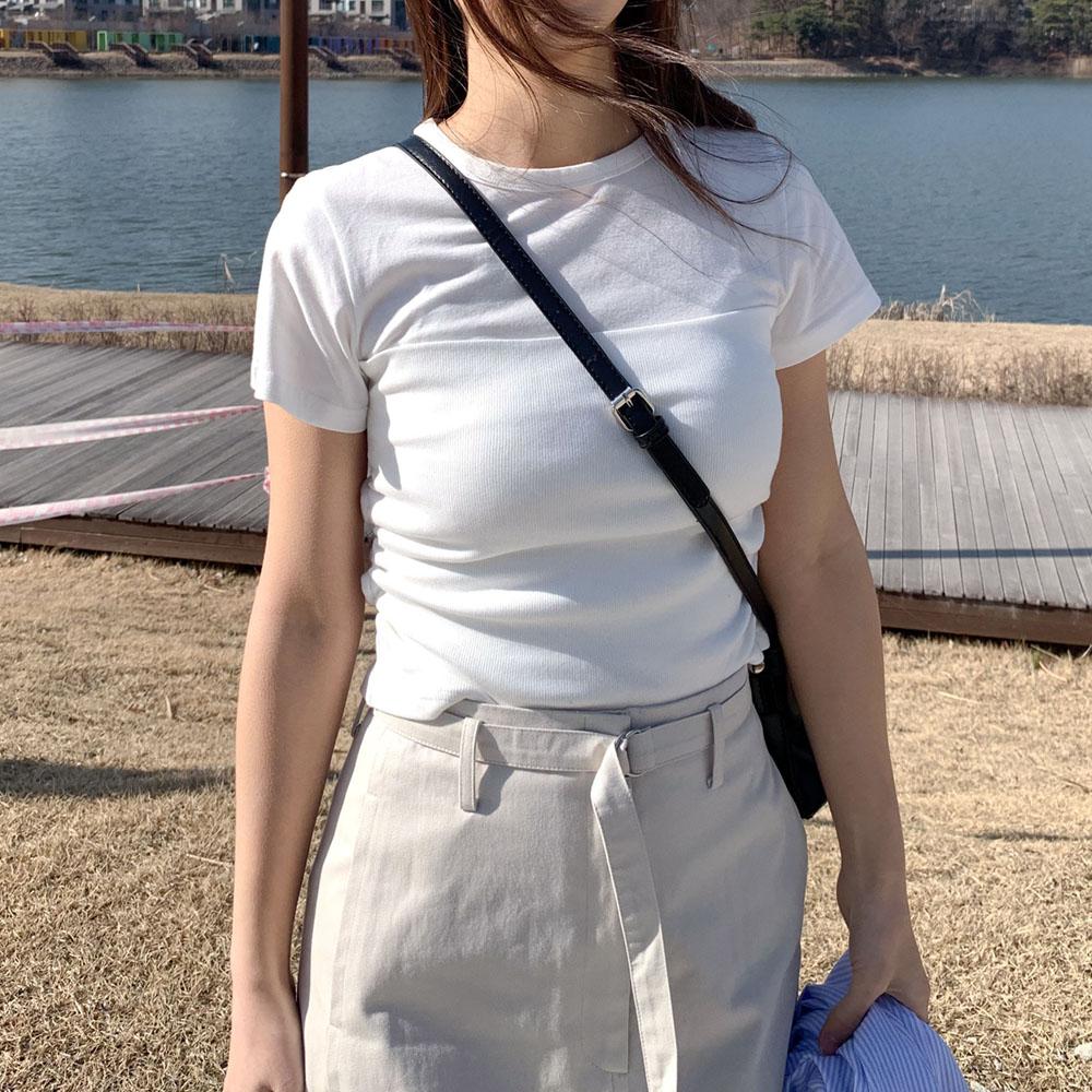 그레이멜론 촉감좋은 골지 셔링 튜브탑 크롭 반팔티셔츠 2color