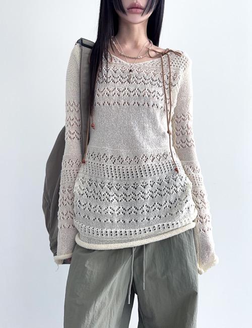 lace v neck loose knit