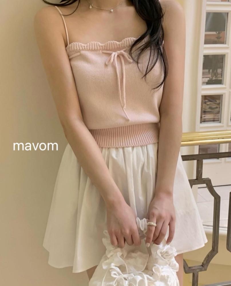 (쿠폰/무배) 미엘 롤리 뷔스티에 4col 레이어드 리본 니트 끈 나시