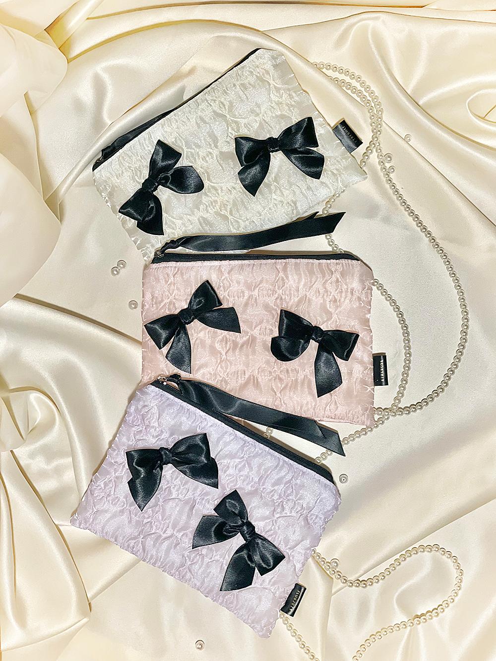 Glossy Organza Ribbon Zip-pouch (M/3color)