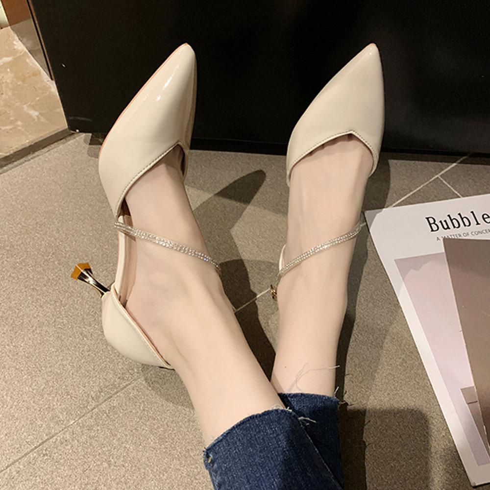 밀라카 6cm 스틸레토 큐빅 스트랩 에나멜 펌프스 힐 4color