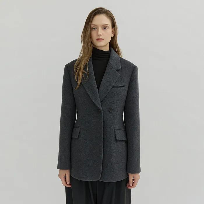 Slim Fit Wool Cash Double Jacket Charcoal AT5JAF096CC