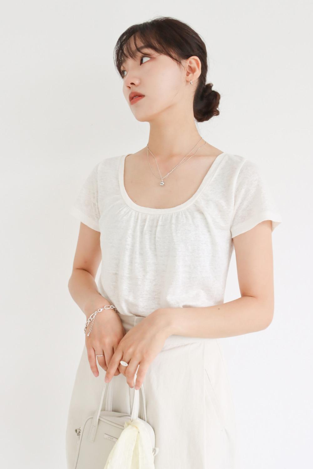 LINEN SHIRRING TOP (3color)