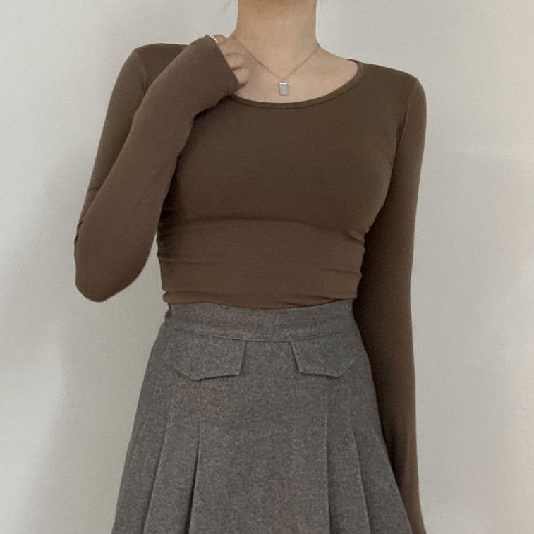 [1+1할인/8컬러] 슬림 기모 U넥 긴팔티