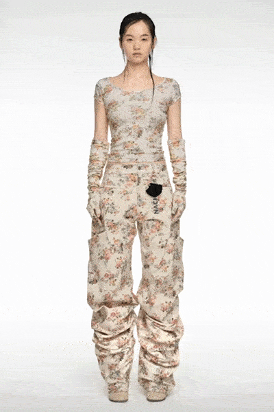 PINTUCK WIDE PANTS (UNISEX) FLOWERY