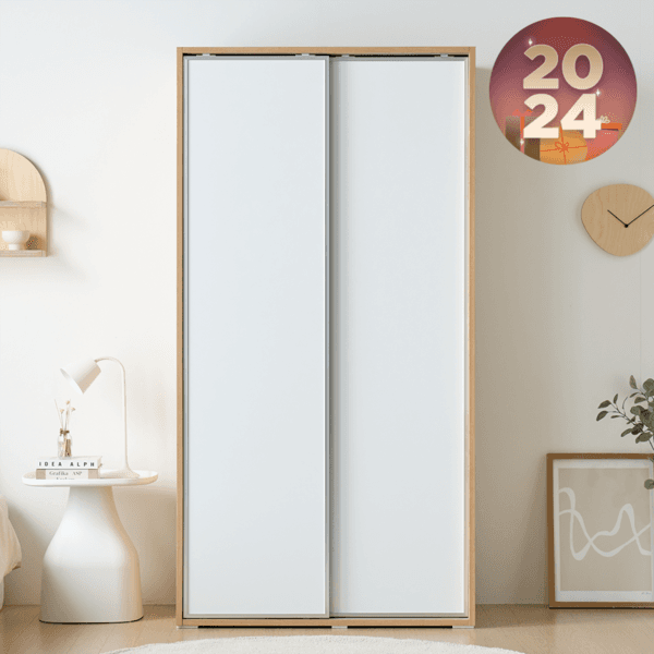 슬라이딩원 화이트 우드 옷장 1000