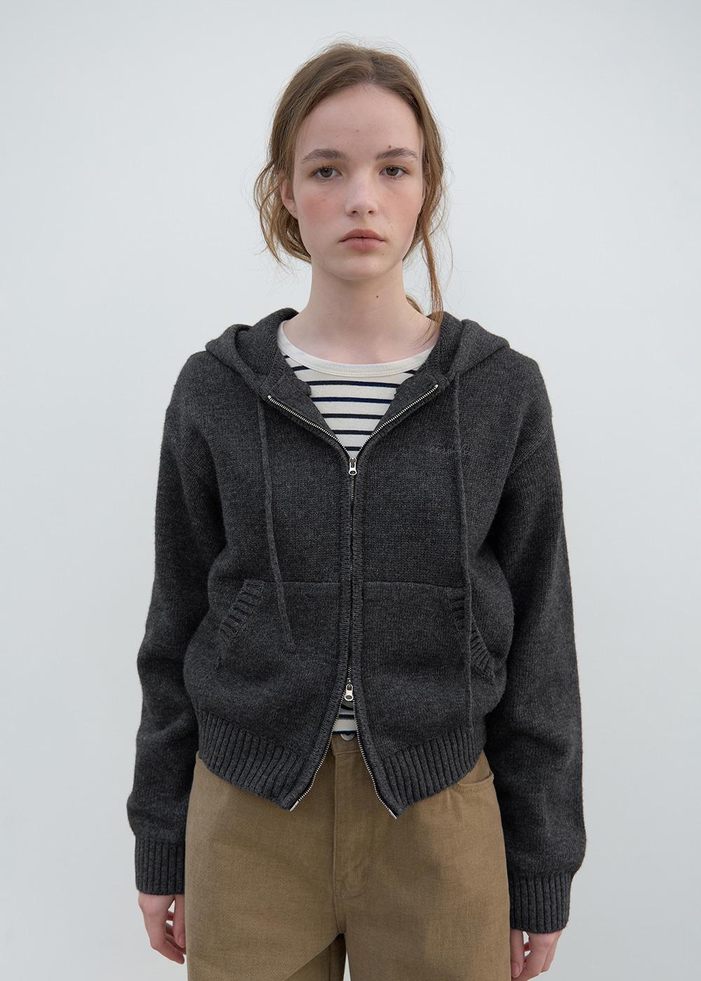 [2차] Hood zip-up knit (charcoal)
