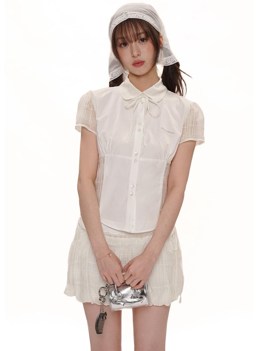 MOROMORO2 Canopy See-through Doll Shirt & Plaid Bud Skirt