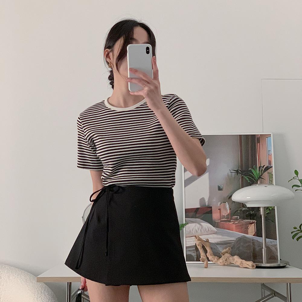 (자체제작) 베르가모 스트라이프 반팔티셔츠 (크림+블랙)