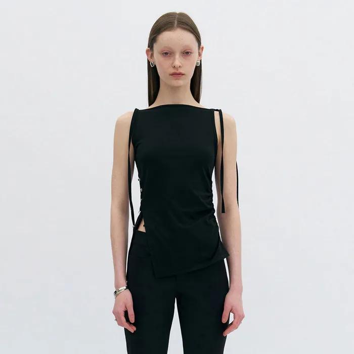 [블랙핑크 지수 착용] [11차 리오더] Olive Sleeveless Top (Black)