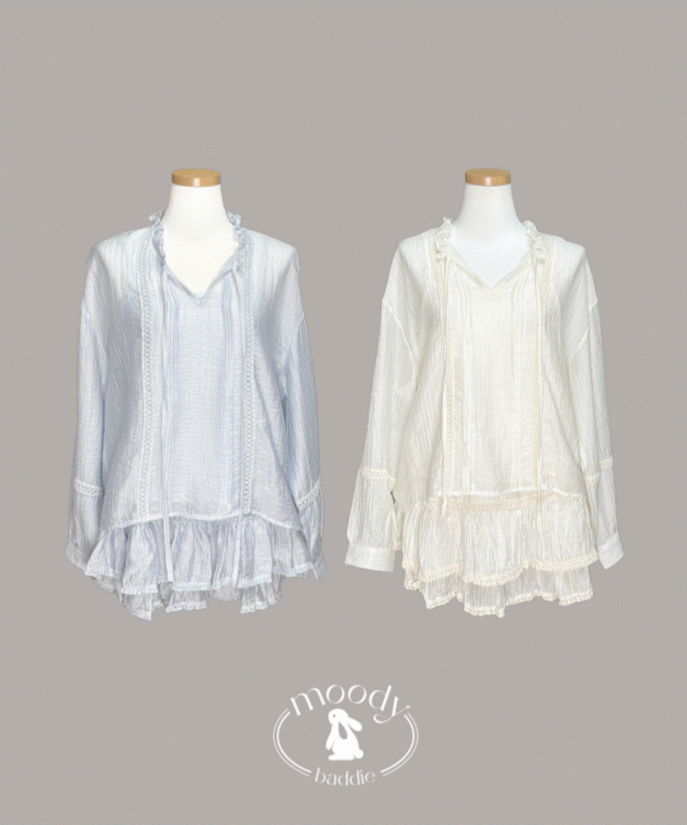 [3Pieces] 헤이즐 블라우스 스커트 세트 (2color)