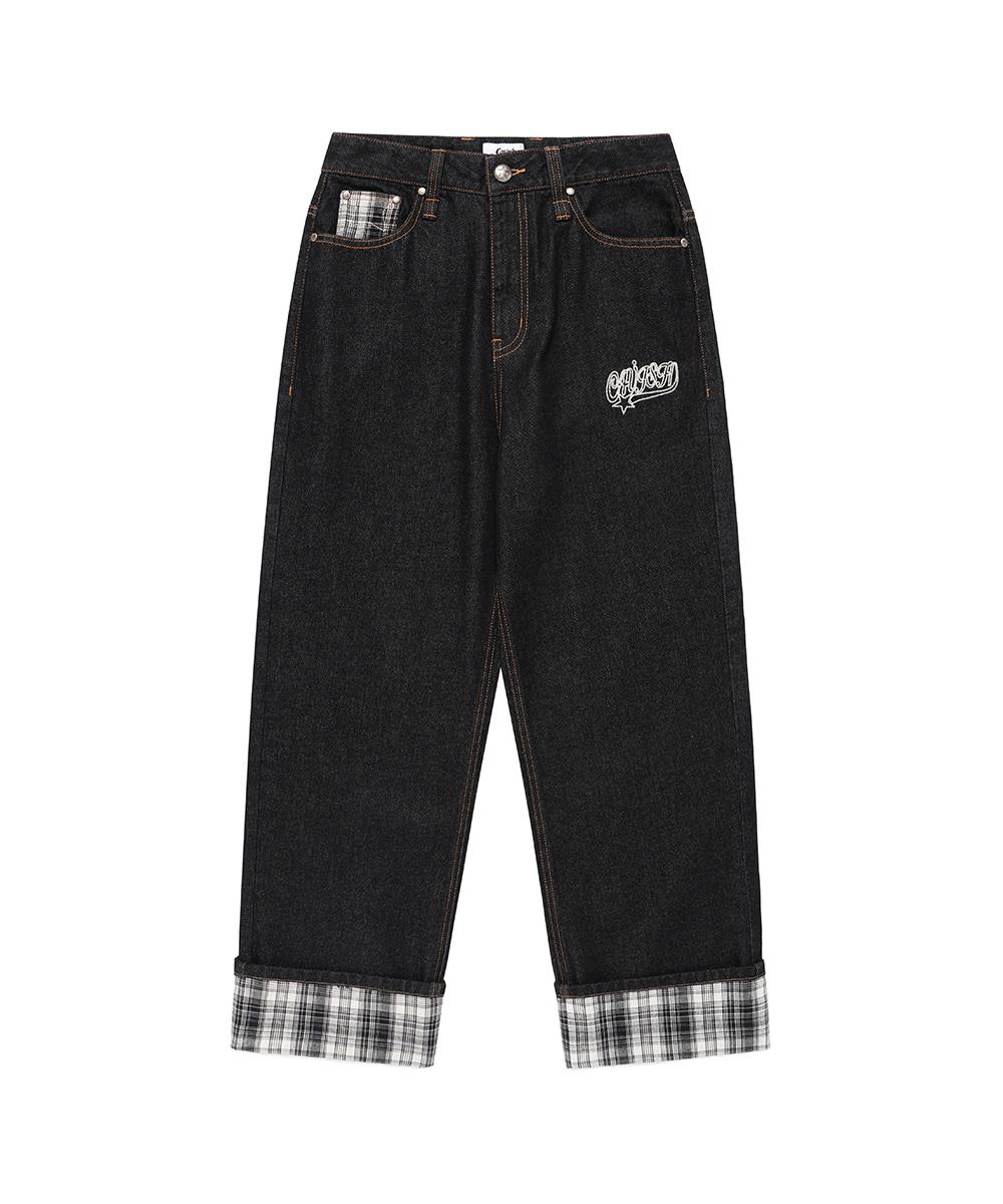 W CHECK DENIM PANTS[BLACK]