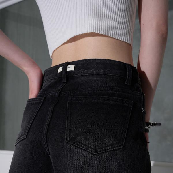 데미지 숏 데님 팬츠 [블랙]