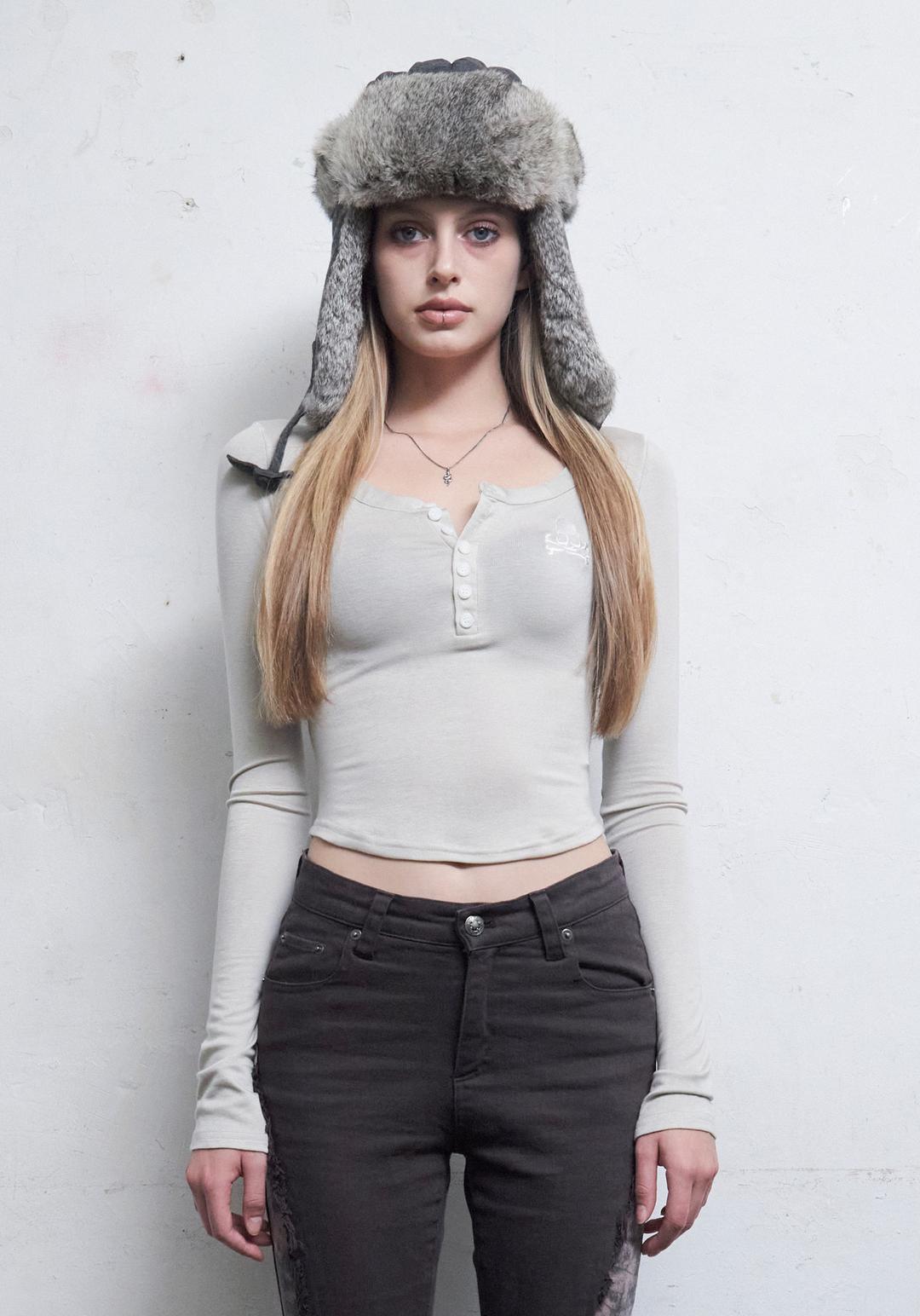 Skull Button Top [Beige]