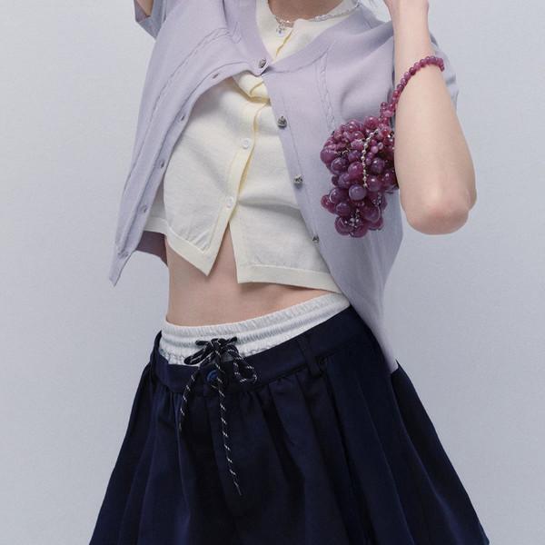 Navy Double-waisted Pleated Skirt Pants