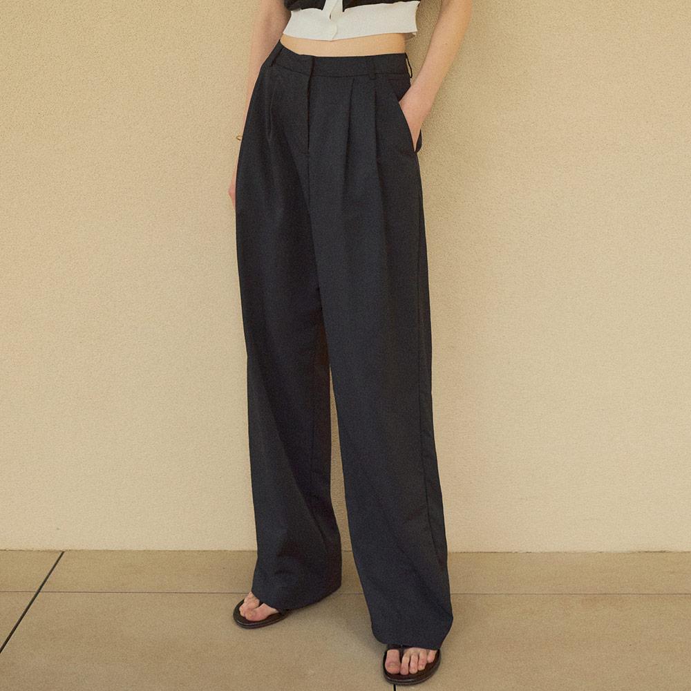 시야쥬 SIPT7078 투턱 나일론 슬랙스_Black