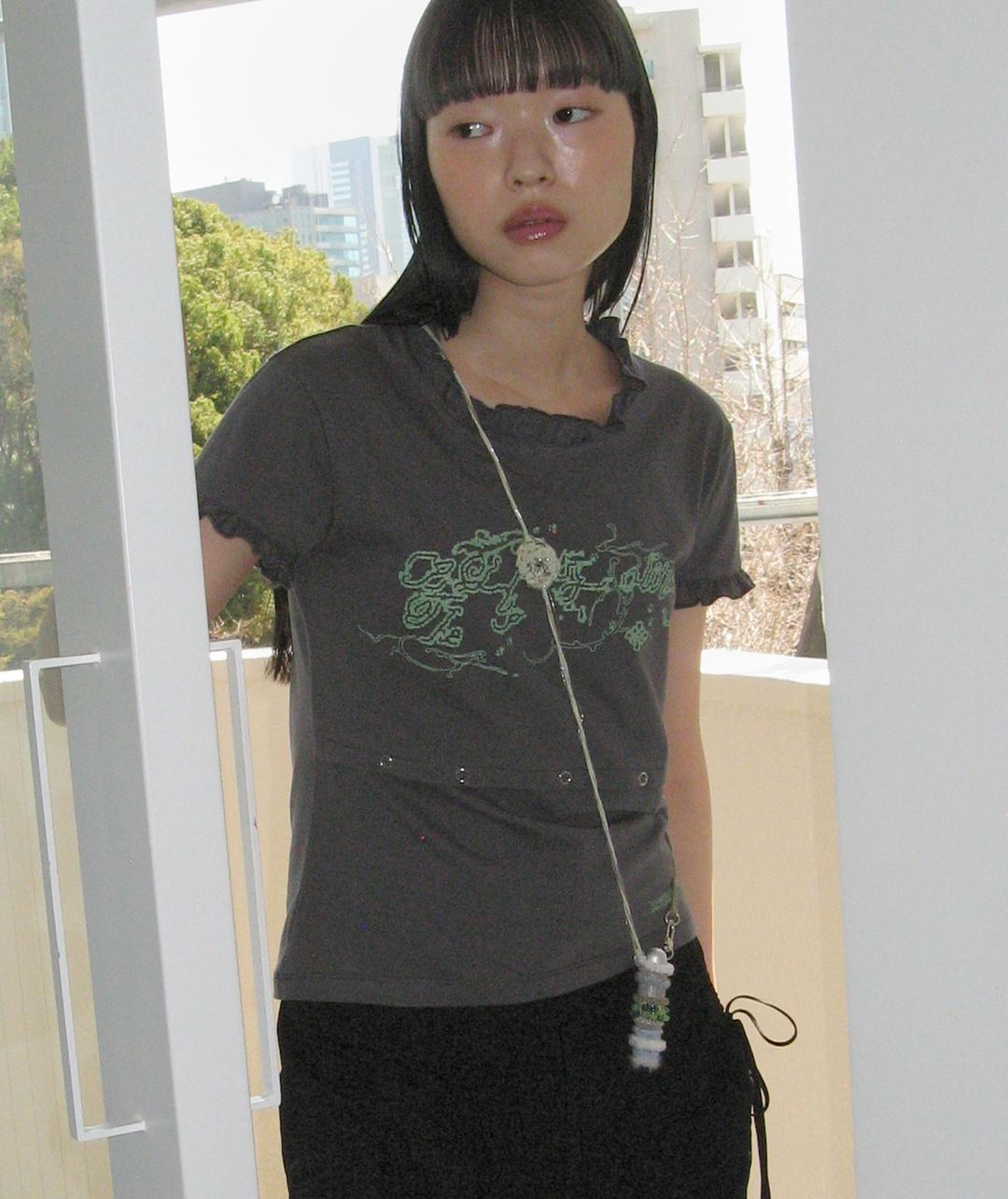 Ruffled Button T-Shirt [Charcoal]