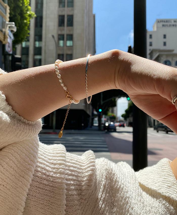 [verte set][925 silver] Huit.silver.67 / fresh-water pearl bracelet+ tictac bracelet