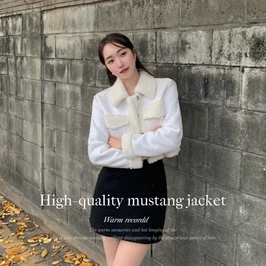 [ 러블리დ 데이트룩] fw 뽀글이 포켓 크롭 무스탕 양털 자켓 버클 퍼 코트